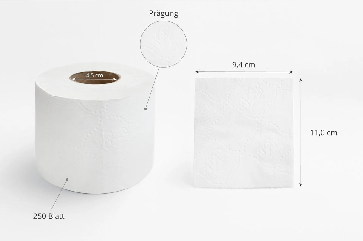 Toilettenpapier, 2-lagig, Zellstoff weiss, 8 x 8 Rollen à 250 Blatt