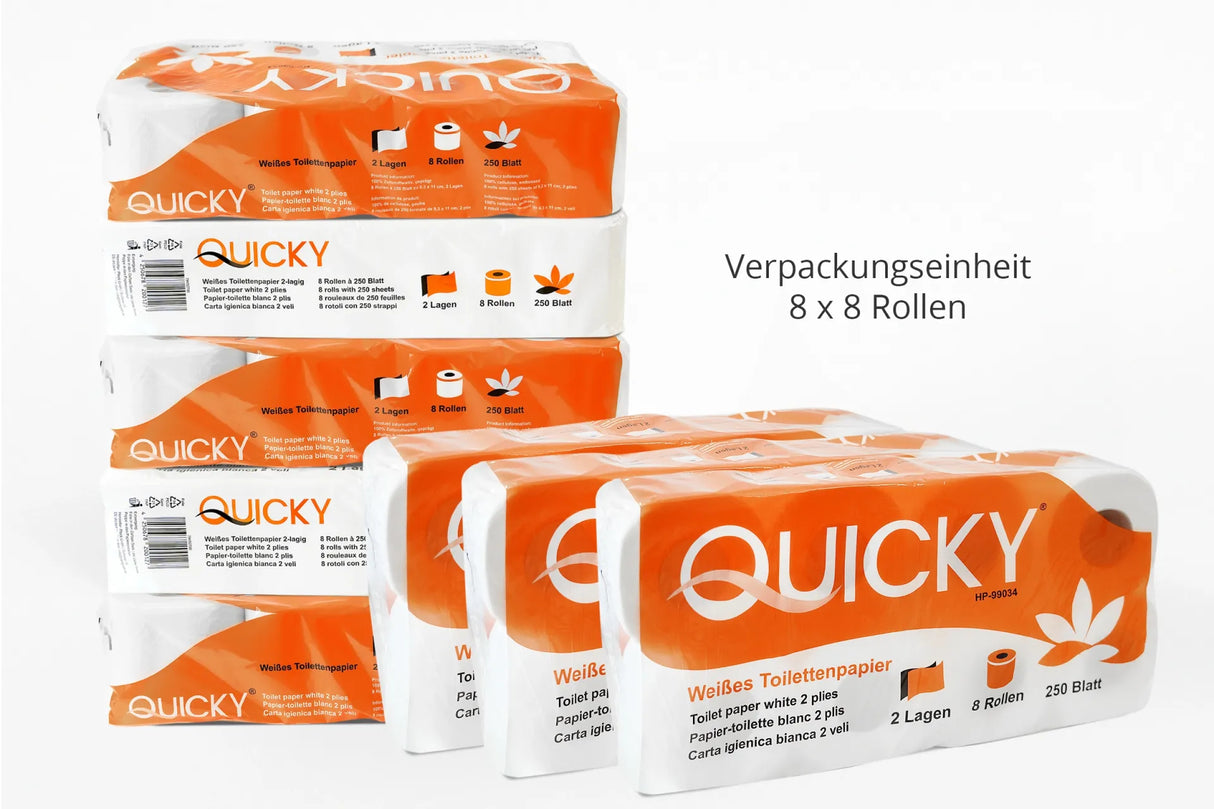 Toilettenpapier, 2-lagig, Zellstoff weiss, 8 x 8 Rollen à 250 Blatt