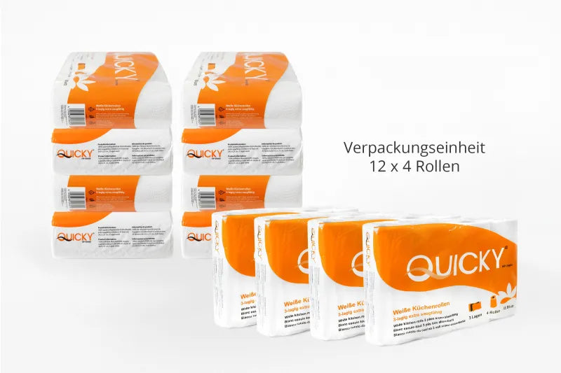 Haushaltspapier, 3-lagig, Zellstoff weiß, 45 Blatt pro Rolle, 12 x 4 Rollen