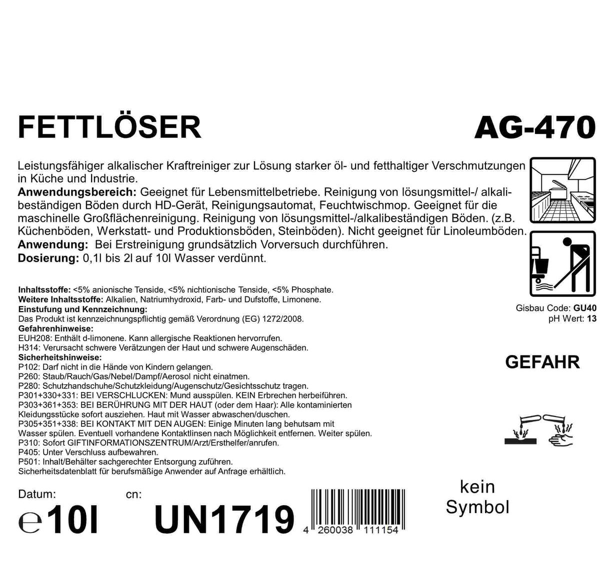 Fettlöser, 10 Liter, pH 13