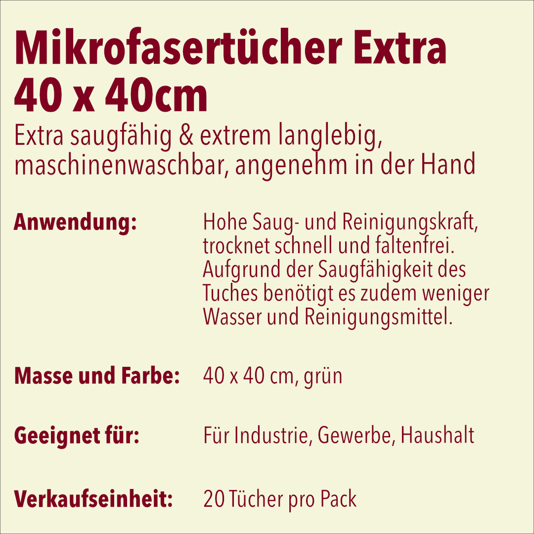 Mikrofasertücher Extra, 40 x 40 cm, grün, 10 x 20 Stück