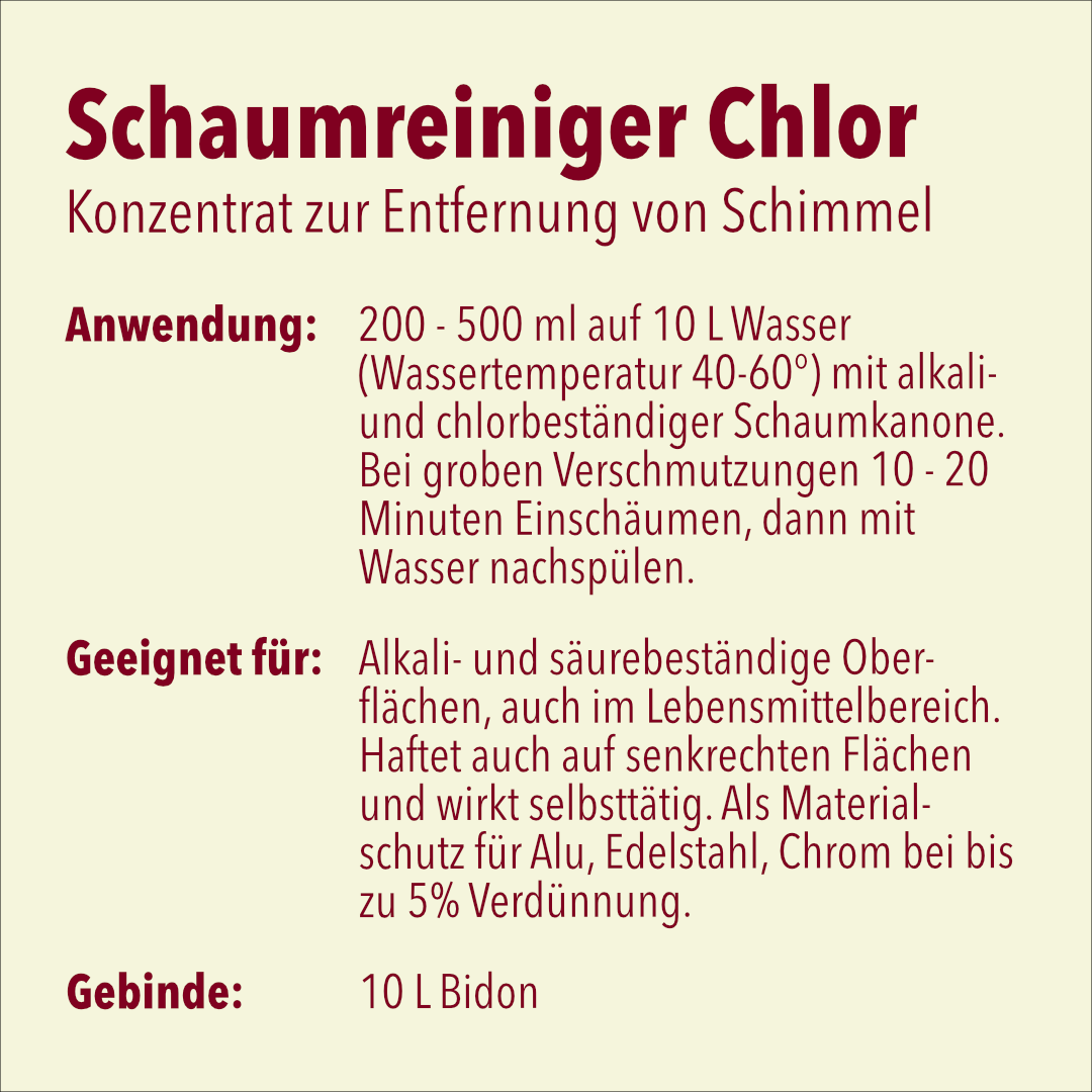 Schaumreiniger Chlor, pH-Wert 13, 10 Liter