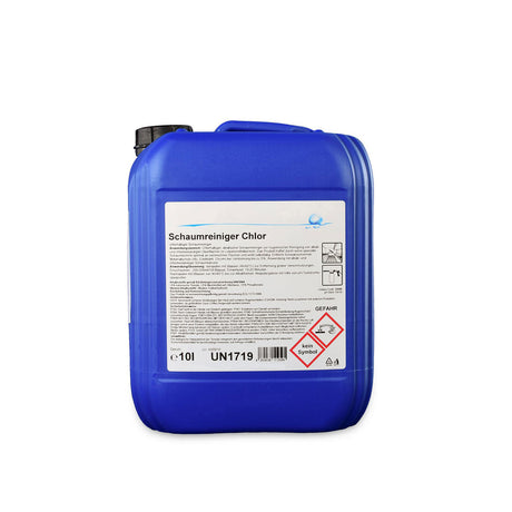 10-Liter-Bidon Schaumreiniger Chlor, Biozid-Produkt, hochkonzentriert, entfernt Algen, Moos und Fett. Desinfizierend mit Aktivchlor, ideal für Außenbereiche und alkalibeständige Oberflächen.