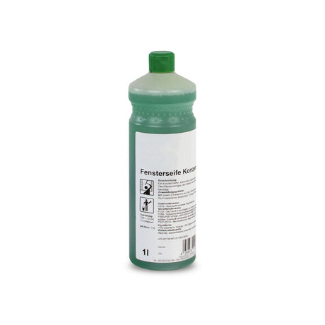 1-Liter-Flasche Fensterseife Konzentrat für streifenfreie Glasreinigung. Hochkonzentrierte Formel, umweltfreundlich und materialschonend.
