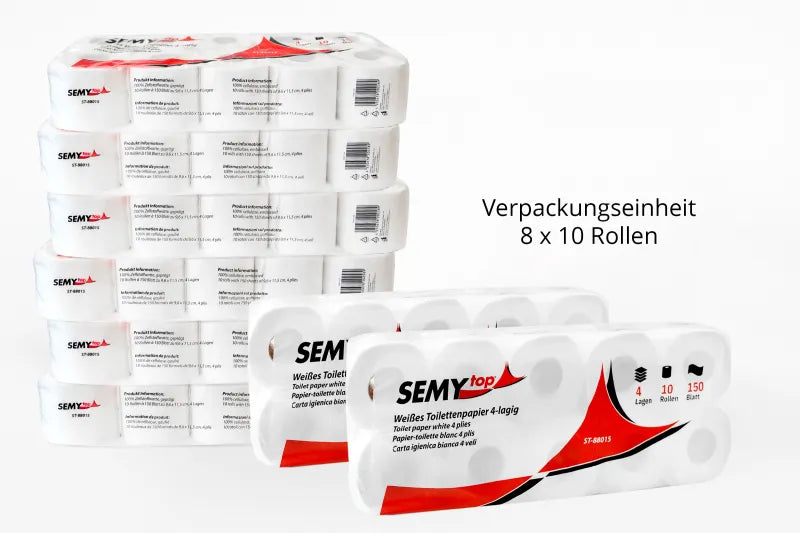 Toilettenpapier, 4-lagig, Zellstoff weiss, 8 x 10 Rollen à 150 Blatt