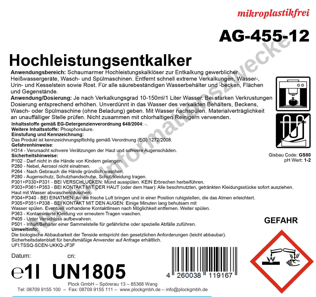 Hochleistungsentkalker, weiss, pH-Wert 1, 12 x 1 Liter