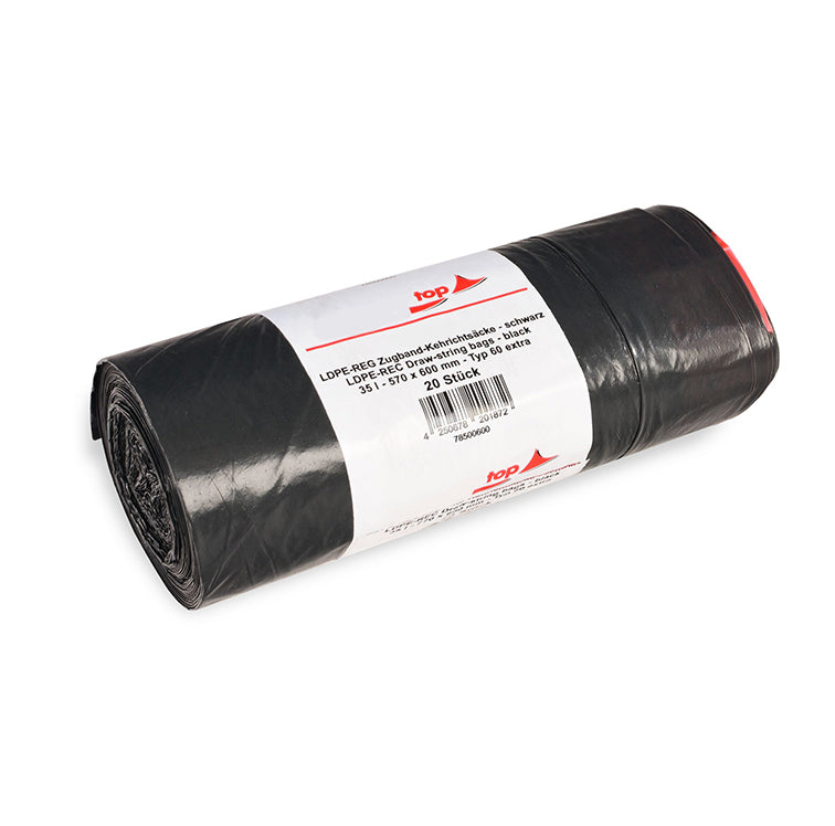 Kehrichtsack mit Zugband, 35 l, LDPE schwarz, 20 Rollen à 20 Sack