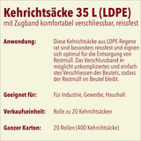 Kehrichtsack mit Zugband, 35 l, LDPE schwarz, 20 Rollen à 20 Sack