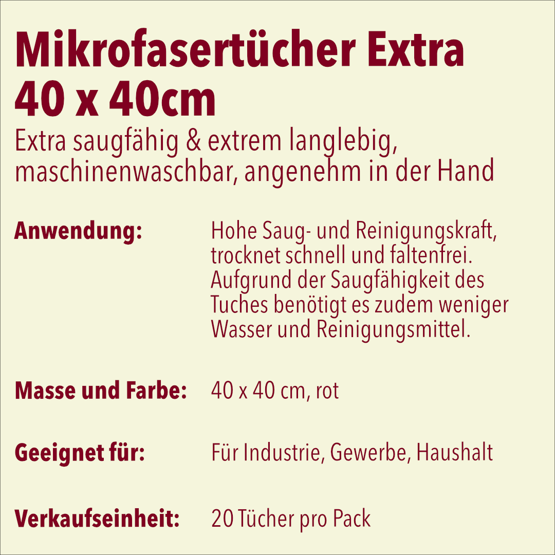 Mikrofasertücher Extra, 40 x 40 cm, rot, 10 x 20 Stück