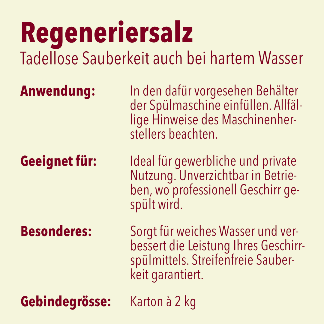 Regeneriersalz für Spülmaschinen, pH-Wert 7, 6 x 2 kg